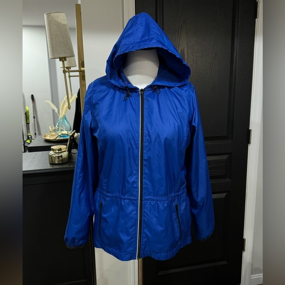 Xersion Performance blue wind breaker lightweight jacket hooded running large